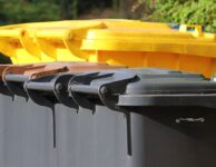garbage cans, waste disposal, yellow bin